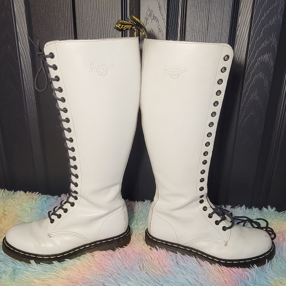 Dr Martens Uncommon White 20-eyelet Lace-up 1660 Knee High Boots